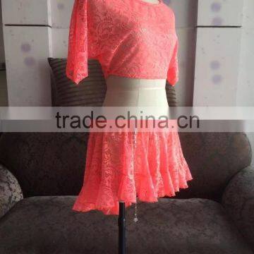 Pattern lace top and skirt for dance QQ035