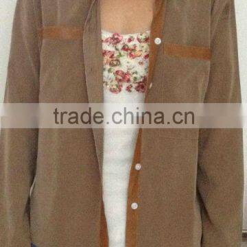 Chiffon Shirts Blouse Women PU Leather Contrast Fashion Shirt Blouse 2014