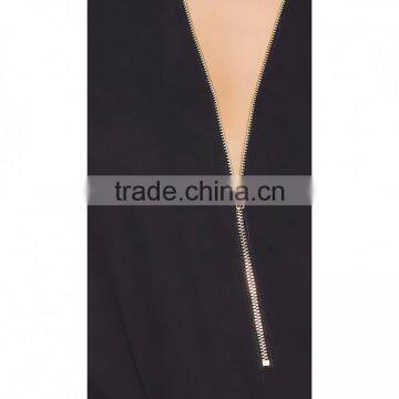 HAODUOYI Fashion Soild Black Sleeveless Women T-shirt Deep V-neck Metal Zipper Brief Casual Ladies Tops for Wholesale photo-4