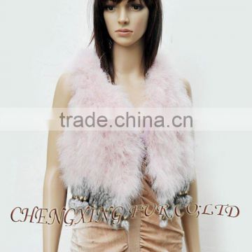 CX-G-B-79D Turkey Wholesale Feather Vest With Rabbit Fur Tassels