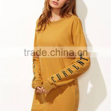 Custom Design Women Letter Embroidered Drop Shoulder Slit Sweatshirt Dress Pullover Split Sides Hoodies photo-3