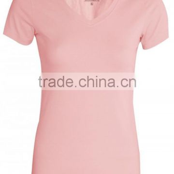 Top Quality 100% Cotton Customized Colors and Sizes Womens pink v neck tee with tagless neck label printing