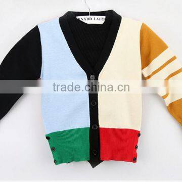 New Design V Neck Contrasted Colors Boys Cardigan Sweater