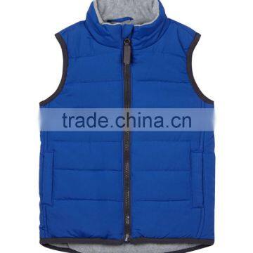 100% Nylon Oxford With Milky Coating, Children Boys High Neck Quilted Down Touch Padding VEST With Zipper