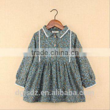 Korean Style Kids Dress Pastoral Style Frock for Kids Girls Lace Neck Long Sleeves photo-2