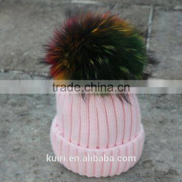 Wholesale Beanie Hats With Raccoon Fur Ball for Lady photo-2