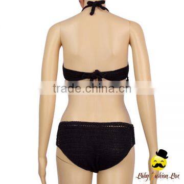 Bohemia Style Black Plain Knitting Halter Decorative Tassel Kids Holiday Swimwear Yong Girl Indian Remake Photo Bikini Bra photo-5