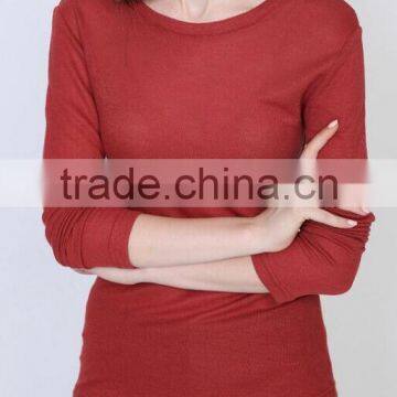 Runwaylover EY2227B Basic Women Long Sleeve V Neck T Shirt With Open Thumb Hole