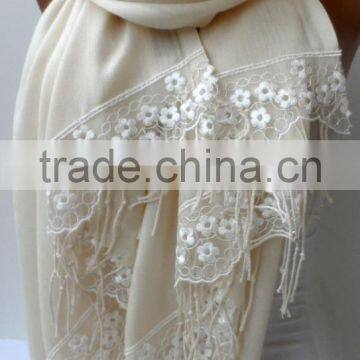 Wedding Shawl Champagne Pashmina With Cream French Lace Lightweight Summer Soft Champagne Bridesmaid Wrap Bridal Shawl Cotton Sk photo-3