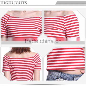 Customizable Boat Neck Design Stripe T-shirt Women photo-6