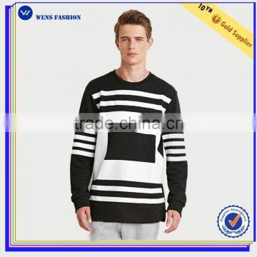 Wholesale Striped Box Print Sweatshirt Custom Design Men's Crew Neck Sweatshirt