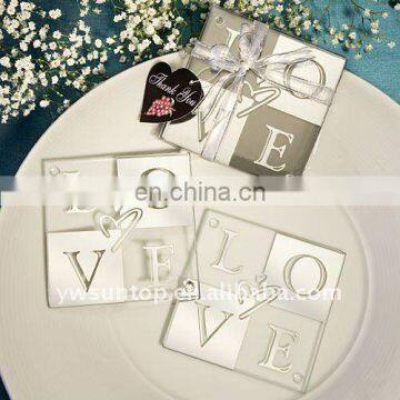 transparent love pattern wedding gifts souvenirs clear glass coaster decoration