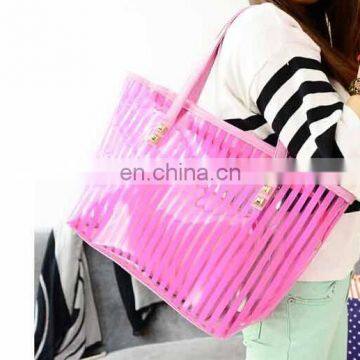 Striped Transparent Shoulder Bags Women Clear Handbag Summer Beach Bag photo-6