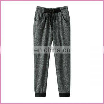 elastic-waist and ankle tied cotton fabric women sport pants