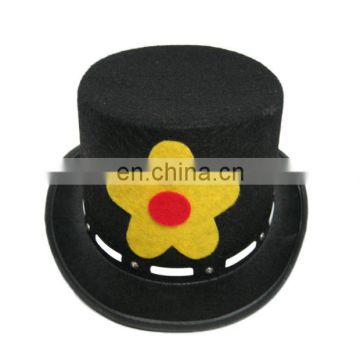 MCH-1539 Party Carnival funny cheap dress up costume accessory black studded felt big top Hat with flower