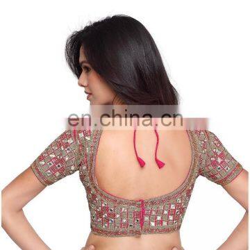Dark Pink Color Raw Silk Readymade Blouse for Women photo-2