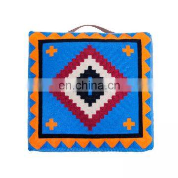 Wholesale India Home Decoration Eco Ottoman Wool Embroidered Floor Cushion Cotton Woven Square Moroccan Pouf photo-5