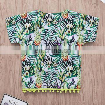 2019 Summer Girls Palm Leaf Pineapple Cardigan Tops t Shirt & Shorts 2pc Short Sleeve Kids Cardigan Set photo-3