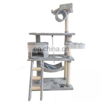 Big Cat Tree House Grey Cat Climbing Frame Cat Tower With Hammock photo-3
