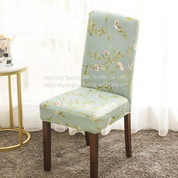 Green Printed Stretch Dining Room Chair Covers Soft Removable Dining Chair Slipcover