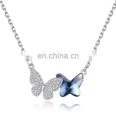 Fine Jewelry 925s Pure Silver Butterfly Designer Pendant Elegant Girl collar Necklace