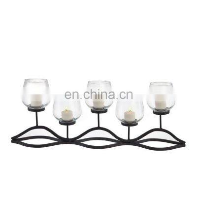 Home and hotel luxury candle holders Morden Decoration 5 cups metal Wavy Iron black Candelabra