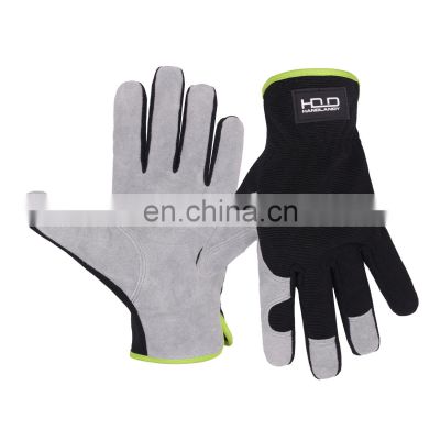 HANDLANDY Stretchable Wrist Flex Grip Tough Cowhide Leather Work Gloves Industrial Safety Gloves Driving Gardening Gloves