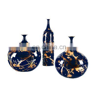 Luxury Chinese Hand Paint Gold Ink Porcelain Ceramic Interior Decoration Vase