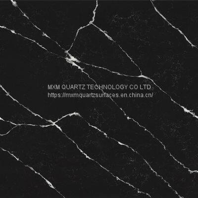 Cut to size quartz slabs, engineered veined black Quartz Stone Slabs for Countertops