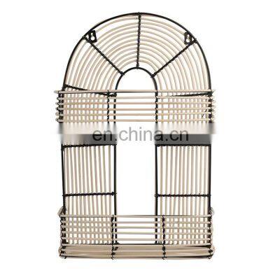 K&B wholesale Metal frame and rattan wall hanging storage shelf for home decor