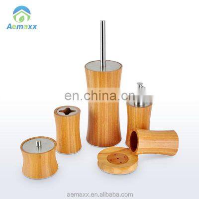 Complete bamboo bathroom accessory set indluded soap dispenser bathroom accessories 6 pcs bathroom set