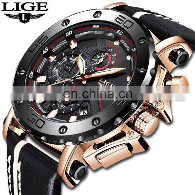 Lige 9899 Analog Sport Men Quartz Watches Luminous Waterproof Fashion Leather Luxury Brand Men's Quality Watch