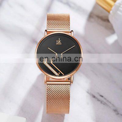 SHENGKE SK Rose Gold Stainless Steel Mesh Band Black Dial Watch For Ladies Quartz Watches K0106L Hot Seller photo-4