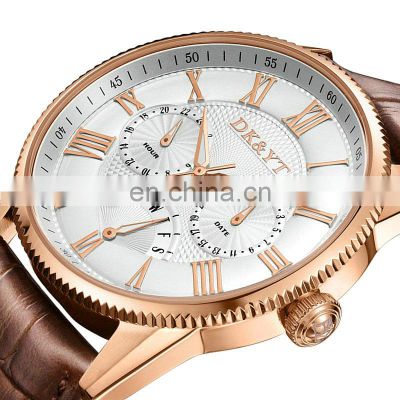 Customized Branded Stainless Steel Waterproof Sports Watches Men Multifunction Wrist Watch Leather Straps