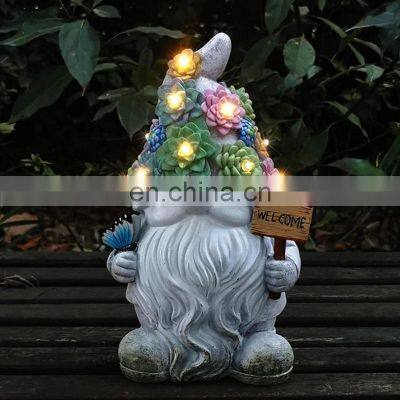 Funny Garden Gnome Resin Figurines Model Decorative Solar Lamp Outdoor Lawn Yard Ornament Home Desk Kawaii Statue Accessories