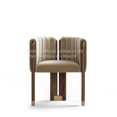 Hot-Selling Best Quality blue beige color customize Dining Chairs wooden leg pu Leather project chair