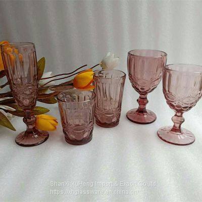 Solid Purple Pink Colored Champagne Goblet Wine Water Drinking Glass Series For Wedding Banquet