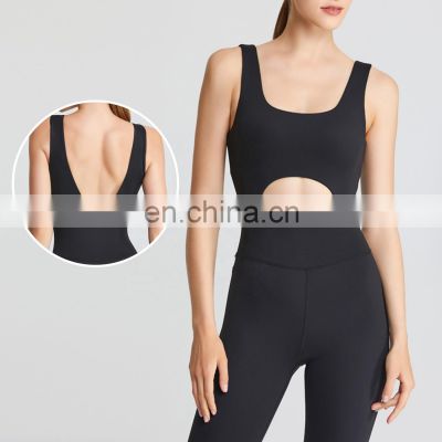 Custom Yoga One Piece Hollow Jumpsuits Sexy V Shape Backless Sports Workout Onesies Leggings