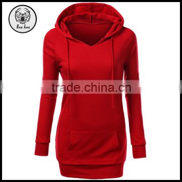 Autumn Wholesale Blank Color Drawstring Women Longline Elongated Long Hoodies with Kangaroo Pocket