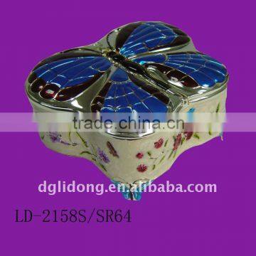 Butterfly Design Colored Silver Metal Jewelry Box