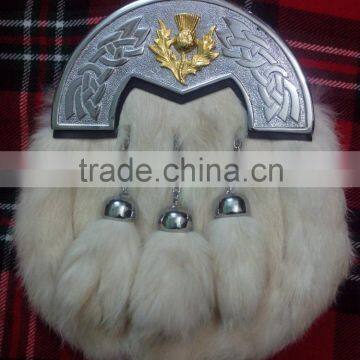 Scottish Full Dress Rabbit Sporran With Celtic Design Cantle Made Of Leather Material