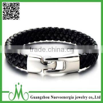 Braided Cuff Bracelet PU leather Stainless Steel Clasp Bracelet For Men Gifts