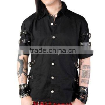 GOTHIC MENS SHIRT BLACK COLOR WITH BUCKLES ON ARMS AND WAISTSIDE