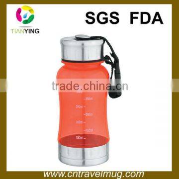 500ML plastic sport drinking water bicycle bottle with stainless steel bottom BPA free