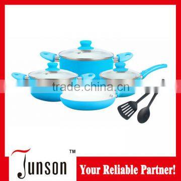 6Pcs White Ceramic Cookware Sets/Aluminum Pressed Cookware Set with Color Paint Handle