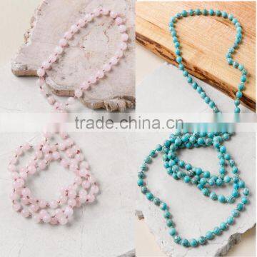 Semi-precious Luxe Collection Stone Beads Knotted Long Double Wrap Necklace photo-3