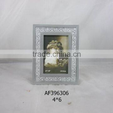 wood antique silver photo frame with metal edge