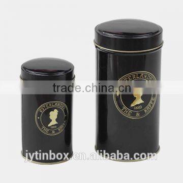 black color round tea tin can/tea tin set