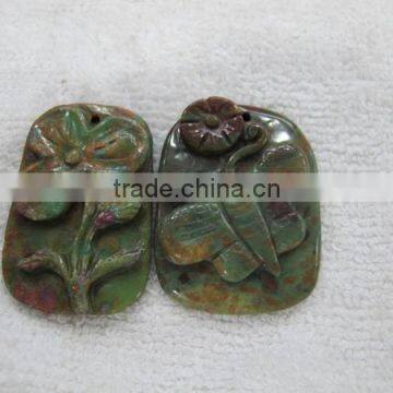 Green jasper flower birds butterfly carving and other theme animal carving pendant charm