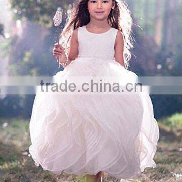 Sipmle Round Neck Trimming Zipper Tea-Length Princess Flower Girl Dress ZX-028